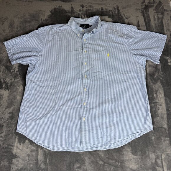 Ralph Lauren Classic Fit Button Down Short Sleeve Shirt Men 2XB Big Blue Stripe - Picture 1 of 8